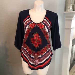 Navy and coral blouse